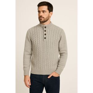 St. John’s Bay Men’s Cable Knit Henley Sweater Gray XL 100% Cotton